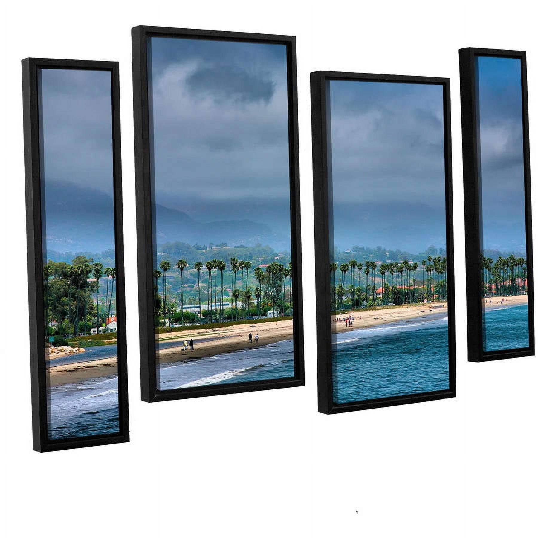 ArtWall Steve Ainsworth "The Beach at Santa Barbara" 4-Piece Floater Framed Canvas Staggered Set
