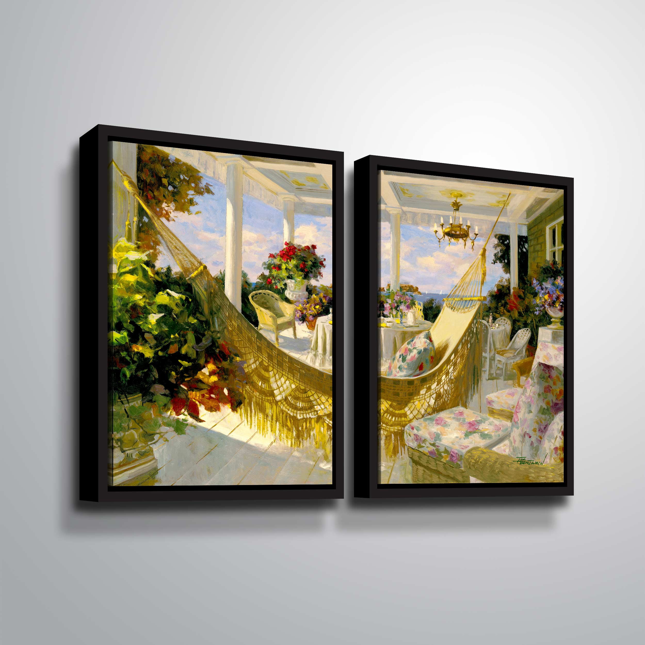 ArtWall Summer Veranda, 2 Piece Floater Framed Canvas Set by Tim Benjamin
