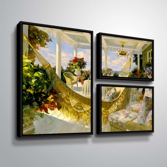 ArtWall Summer Veranda, 3 Piece Floater Framed Canvas Flag Set by Tim Benjamin