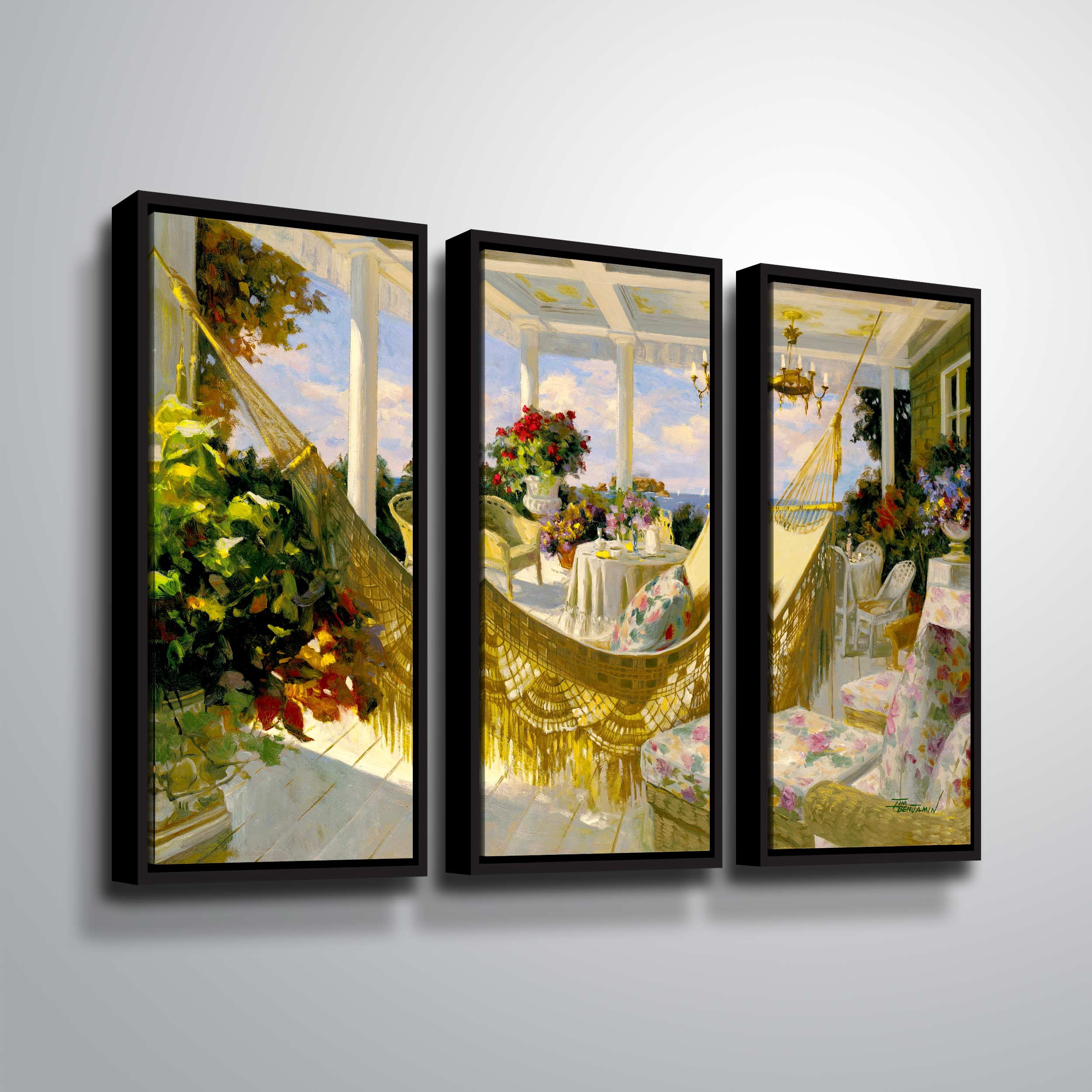 ArtWall Summer Veranda, 3 Piece Floater Framed Canvas Set by Tim Benjamin