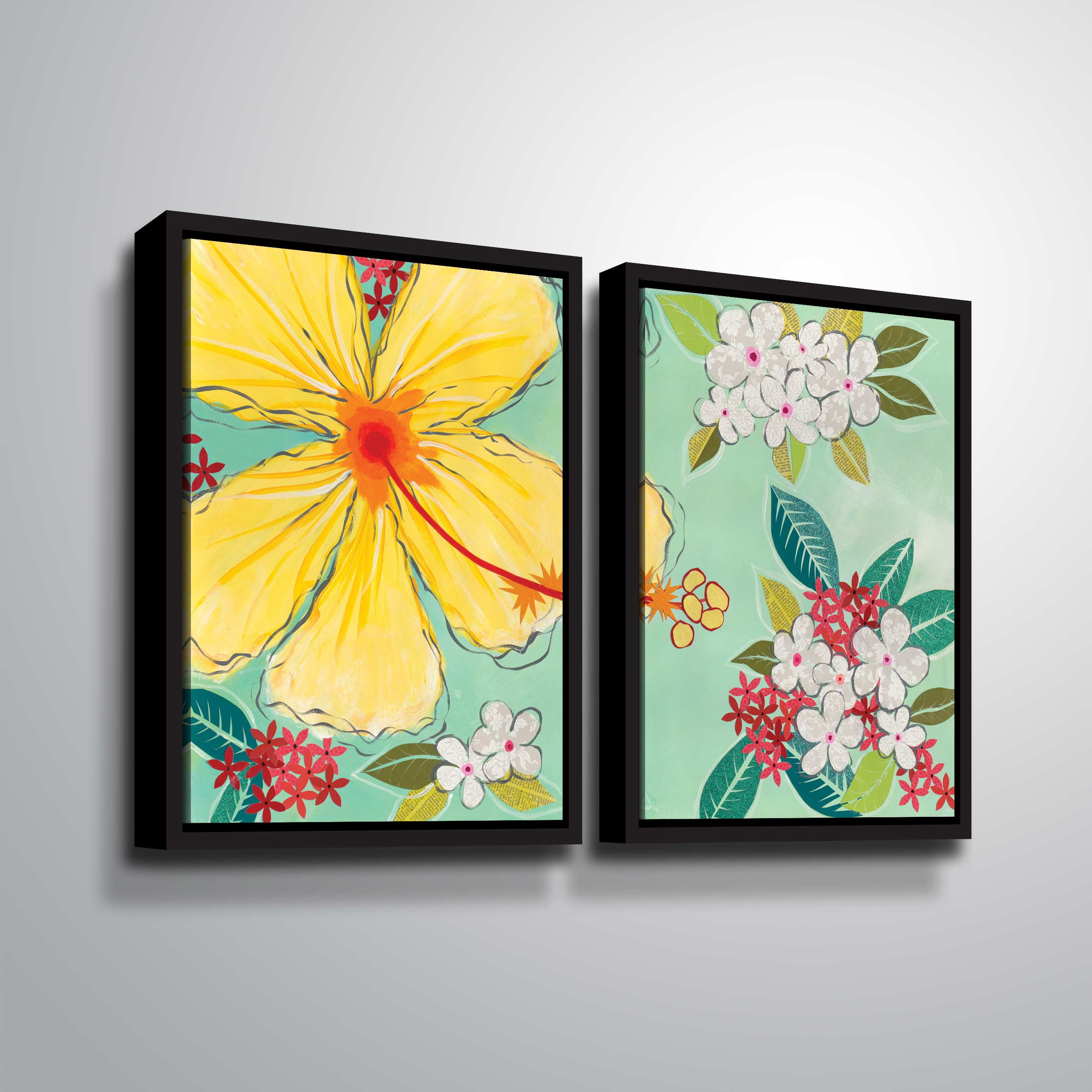 ArtWall Tropical Flower, 2 Piece Floater Framed Canvas Set by Jennifer Peck