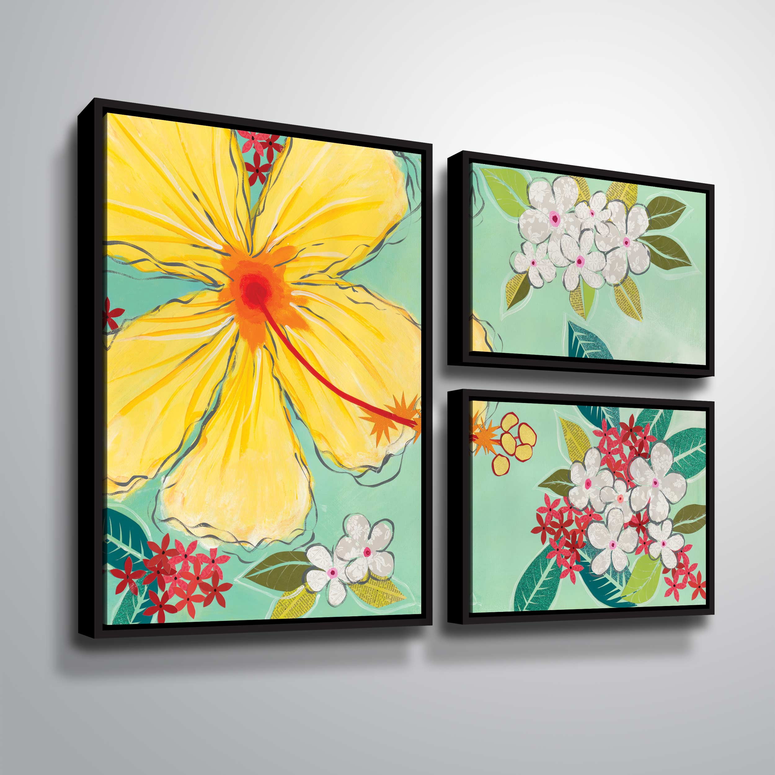 ArtWall Tropical Flower, 3 Piece Floater Framed Canvas Flag Set by Jennifer Peck