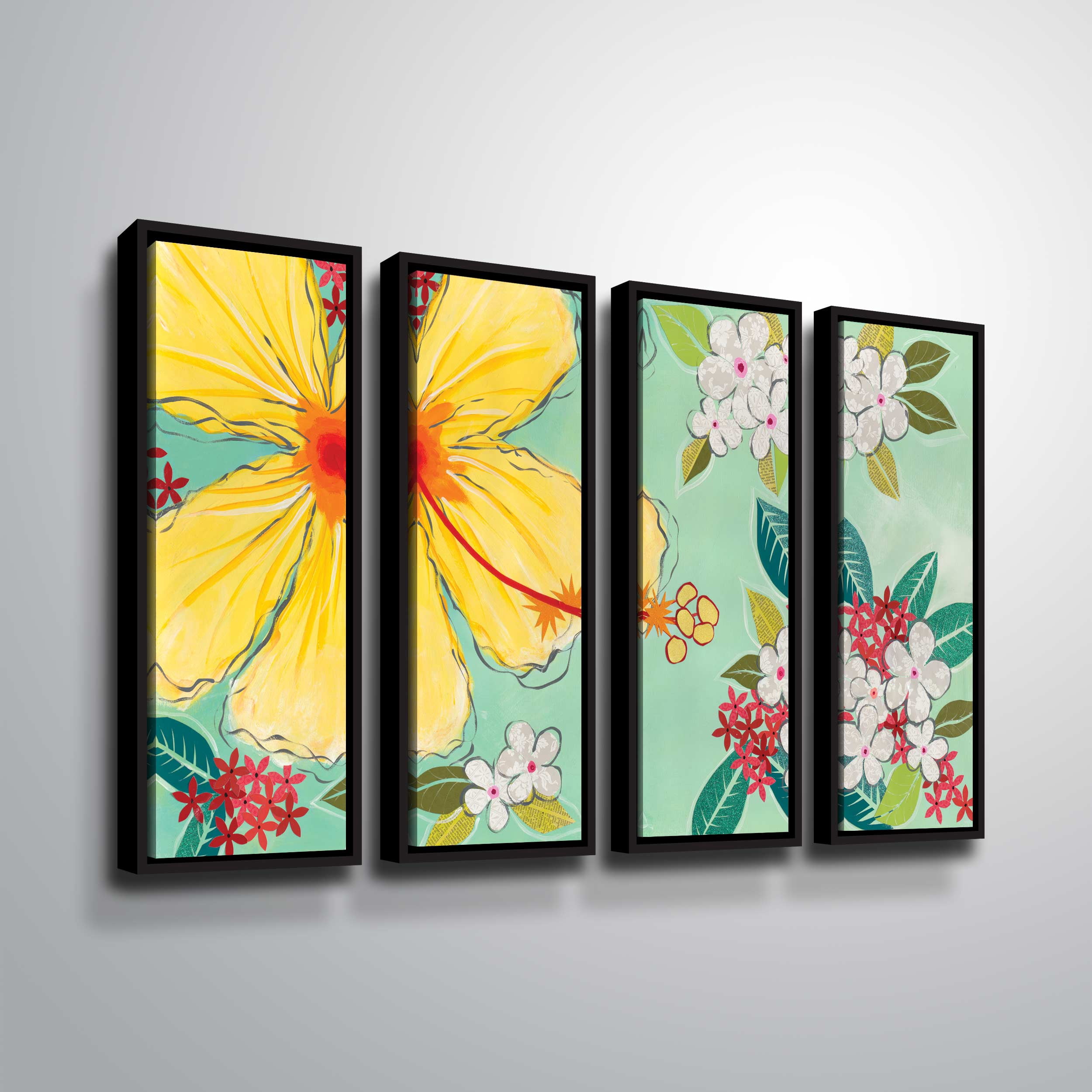 ArtWall Tropical Flower, 4 Piece Floater Framed Canvas Set by Jennifer Peck