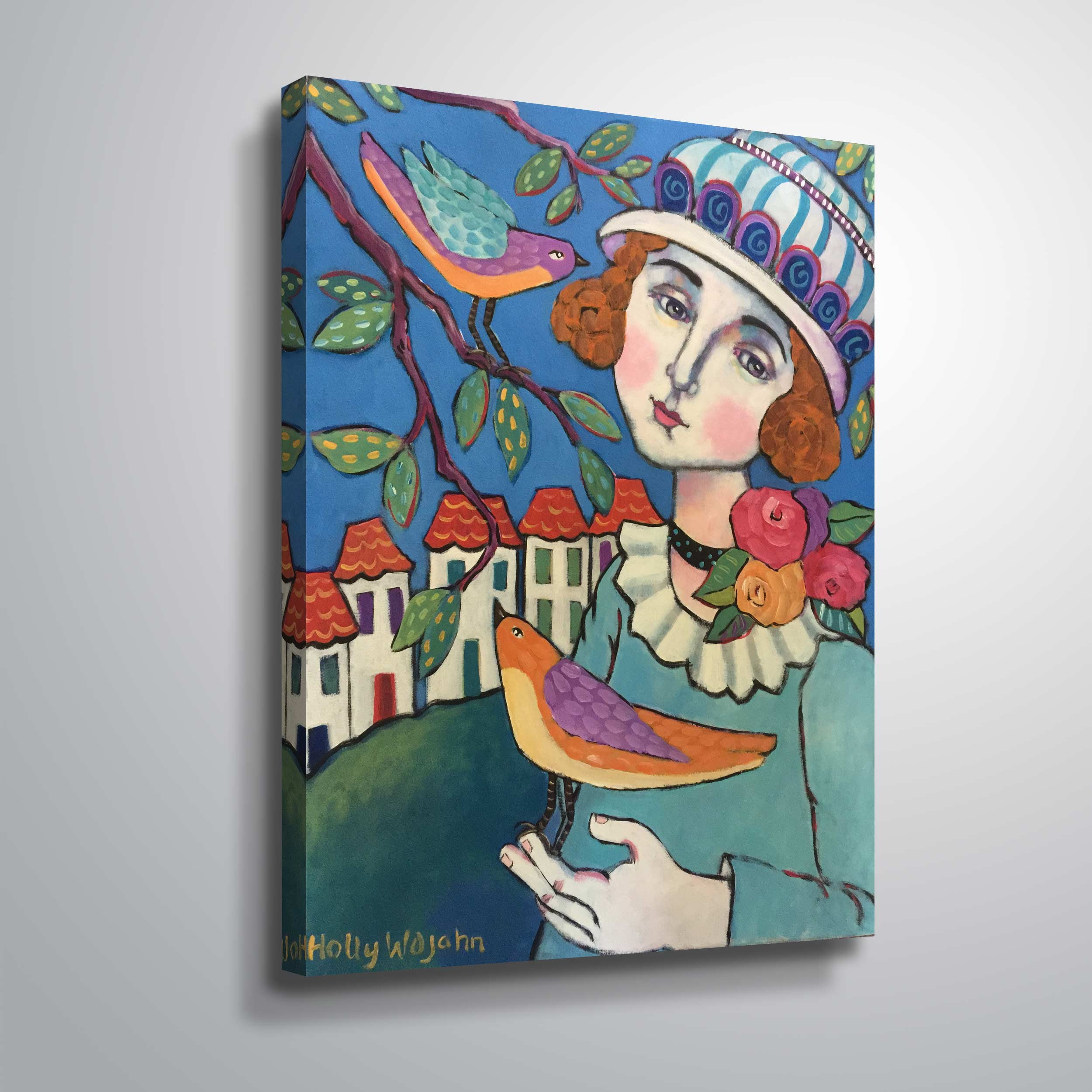 ArtWall WOMAN WITH BIRD, Gallery Wrapped Canvas by Holly Wojahn