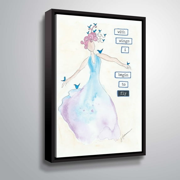 ArtWall bird lady, Gallery Wrapped Floater-framed Canvas by Lorri Hanna
