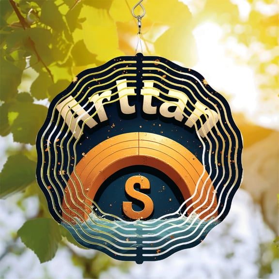 Artan Metal Hanging Wind Spinners - Stylish Concentric Wave Design with Orange Arch & Bold ' S ' for Yard & Garden Decor