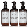 thumbnail image 1 of Artanis Home Amber Refillable Body Wash, Shampoo and Conditioner Bottles - PET Plastic Shampoo Bottles with Black Satin Pumps and "Modern Apothecary" Labels- 16 oz, 3 Pack, 1 of 8
