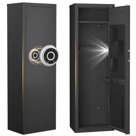 Artbros 10-12 Gun Safe, Biometric Heavy Duty Rifle & Shotgun Cabinet for Secure Home Storage, Quick Access Fingerprint & Digital Keypad, 3 Adjustable Gun Racks & Handgun Pockets