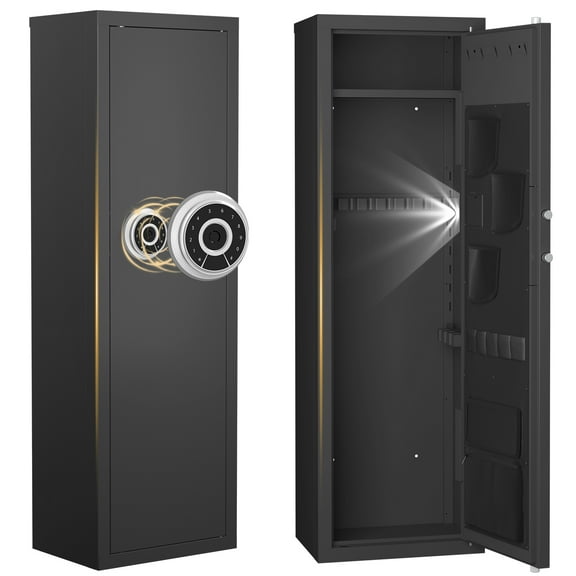 Artbros 10-12 Gun Safe, Biometric Heavy Duty Rifle & Shotgun Cabinet for Secure Home Storage, Quick Access Fingerprint & Digital Keypad, 3 Adjustable Gun Racks & Handgun Pockets
