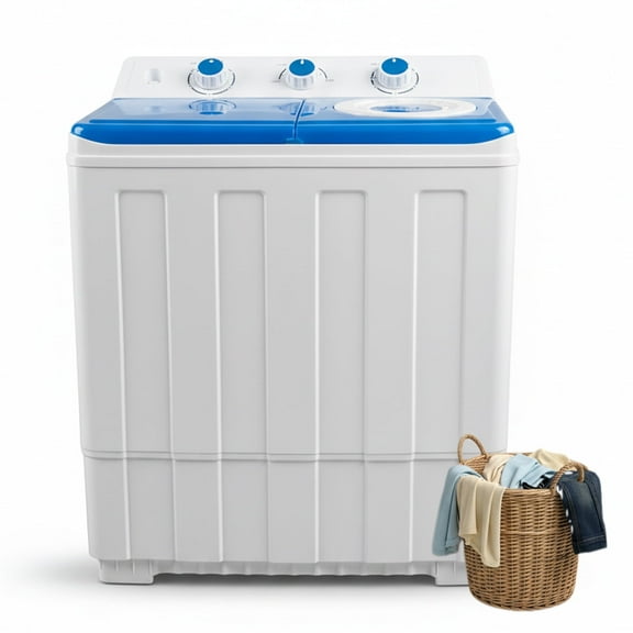 Artbros 14lbs Portable Twin Tub Washing Machine, Compact Electric Washer with Drain Pump for Apartment, Dorm, Blue