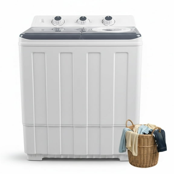 Artbros 14lbs Portable Twin Tub Washing Machine, Compact Electric Washer with Drain Pump for Apartment, Dorm, Grey
