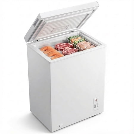 Dawmilon 5.0 Cu.Ft Chest Freezer, Large Energy-Efficient Deep Freezer with Adjustable Temperature Control and Removable Storage Basket, White