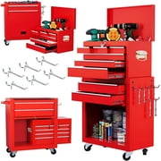 Artbros 8-Drawer Rolling Tool Chest, 2-in-1 Large Tool Cabinet Metal Organizer with Lockable Wheels, Red