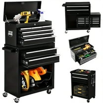 Artbros 8-Drawer Rolling Tool Chest, 2-in-1 Tool Box Organizer with Lockable Wheels, Sliding Drawers, and Detachable Top, Garage Workshop Tool Storage Cabinet, Black