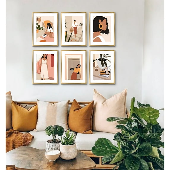 ArtbyHannah 12x15 Modern Gold Gallery Wall Picture Frame Set, Framed Minimalist Wall Decor for Living Room, 6 Pack