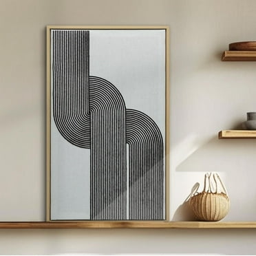 ArtbyHannah 12x20 inch Turted Black Abstract Canvas Wall Art Framed Textured Wall Art Decor for Living Room, Office, Home Decor