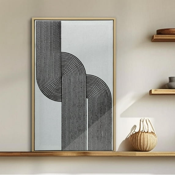 ArtbyHannah 12x20 inch Turted Black Abstract Canvas Wall Art Framed Textured Wall Art Decor for Living Room, Office, Home Decor