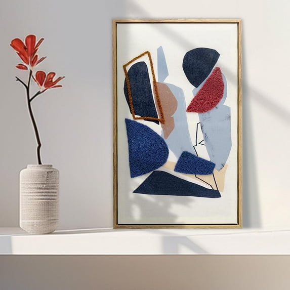 ArtbyHannah 12x20 inch Turted Geometric Abstract Canvas Wall Art Framed Textured Wall Art Decor for Living Room, Office, Home Decor