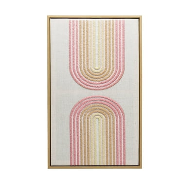 ArtbyHannah 12x20 inch Turted Pink and Yellow Abstract Canvas Wall Art Framed Textured Wall Art Decor for Living Room, Office and Home