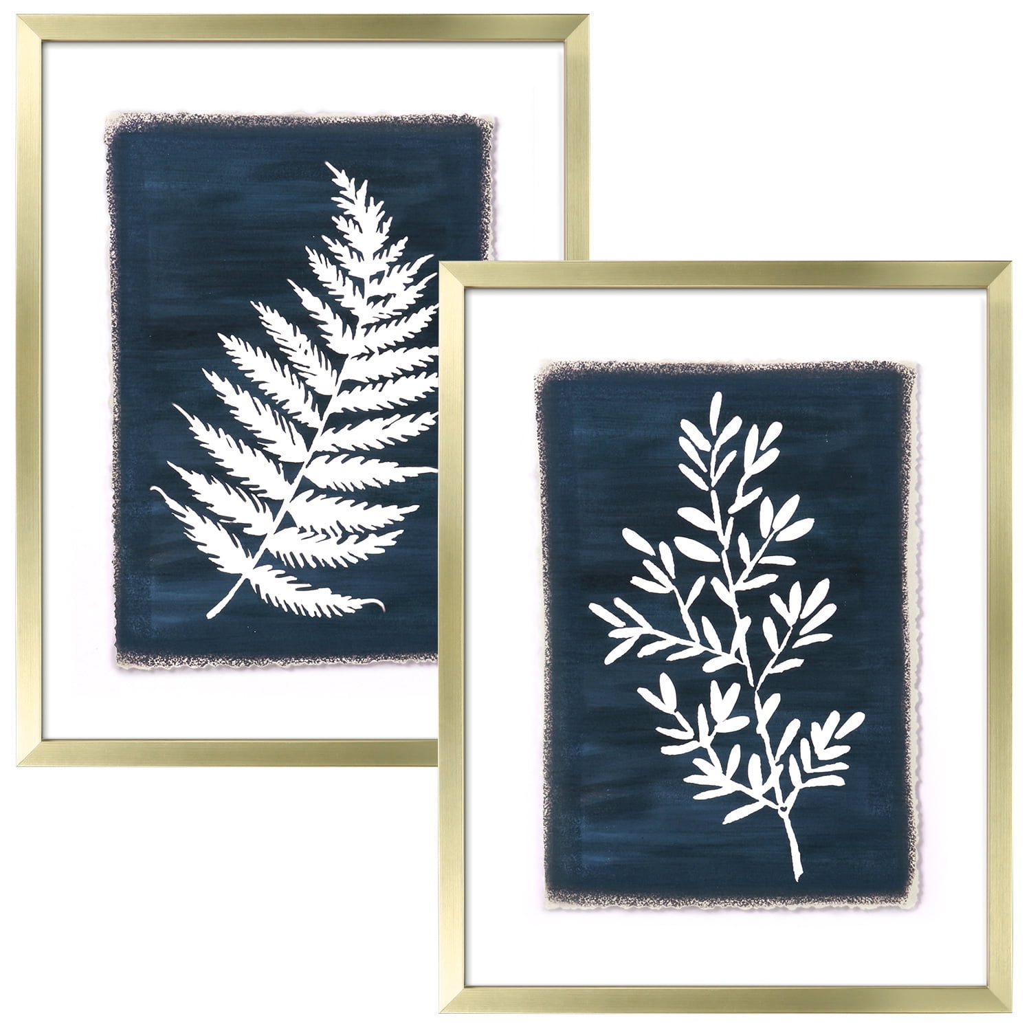ArtbyHannah 2 Pack 12x16 Botanical Framed Wall Art Set with Gold Frame and Decorative Tropical Plant Pictures Print For Home Decoration