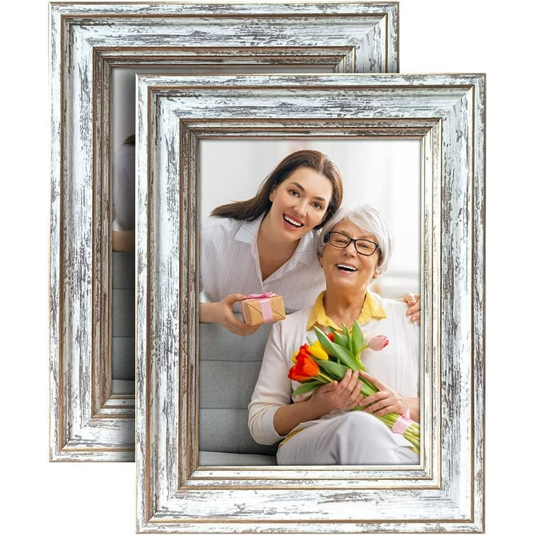 5x7 Picture Frames (2 Pack White) 5x7 Photo Frame Made of Solid Wood 5x7  Wood Frame Display on Tabletop 5x7 Photo Frame for Wall Mount 4x6 Photo  w/Mat