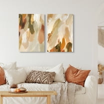 ArtbyHannah 2 Pieces 16x24 inch Framed Modern Abstract Canvas Wall Art Set with Gold and Orange Blocks Paintings for Living Room Ready to Hang