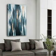 ArtbyHannah 24x36 inch Abstract Blue and Gold Canvas Painting Wall Art, Hand Painted Oil Painting 3D Textured Wall Decor for Living Room, Ready to Hang