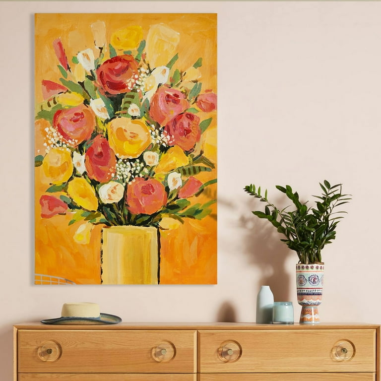 ArtbyHannah 24x36 inch Flower Canvas Bedroom Painting Wall Art