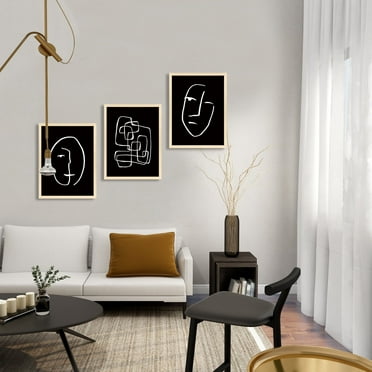 ArtbyHannah 3 Pack 11x14 Inch Modern Abstract Framed Wall Art Set with Minimalist Line Art Prints for Home Decoration
