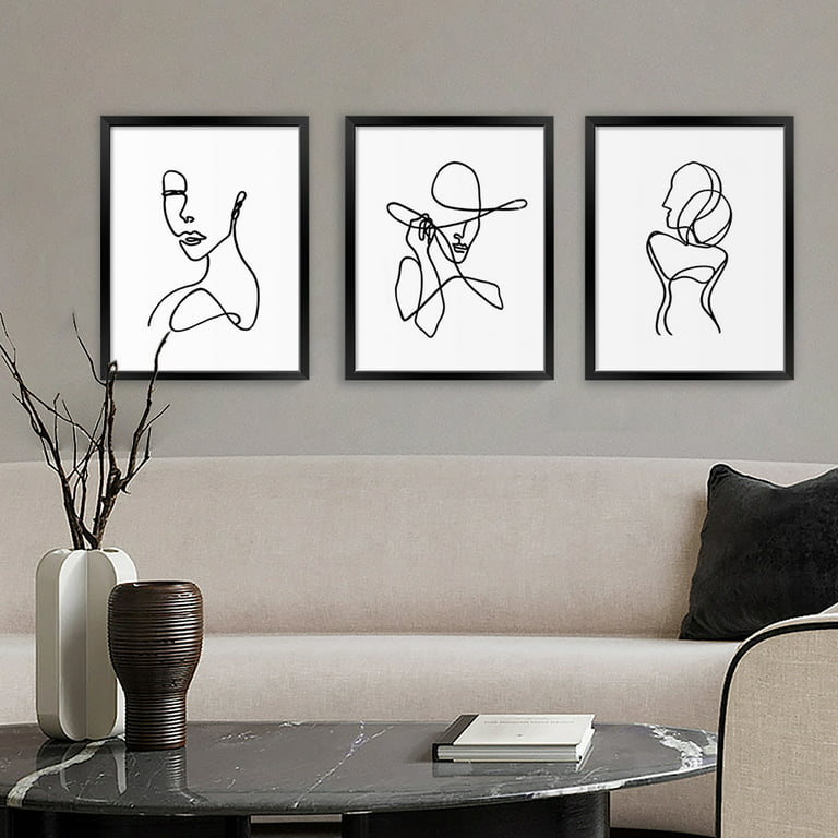3 Panels 12x16 inch Framed Black and White Minimalist Canvas