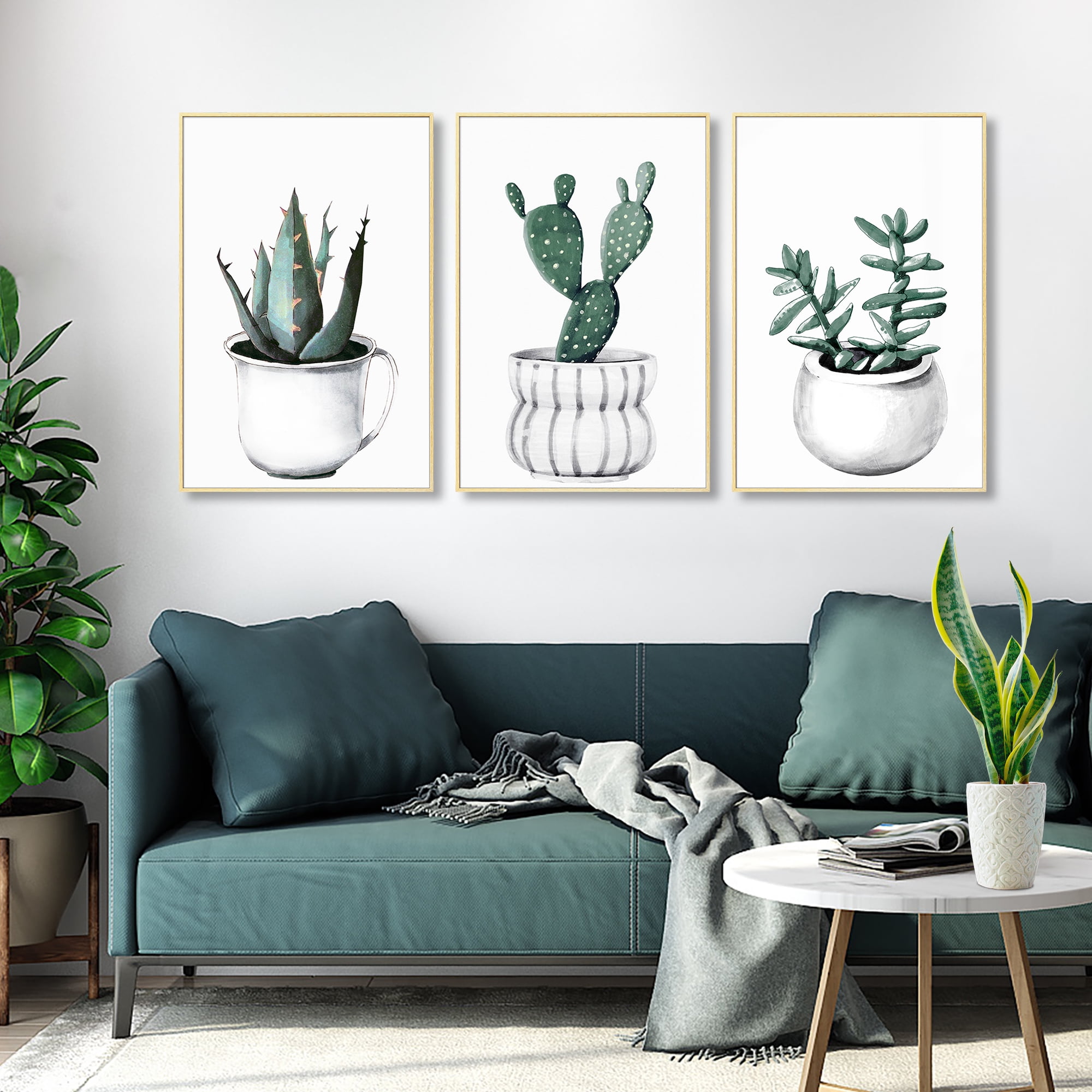 Canvas Wall Art For Living Room Bathroom Wall Decor For Bedroom Kitchen Artwork Canvas Prints Green Succulent Cactus Painting 16" X 24" Pieces Moder - 3