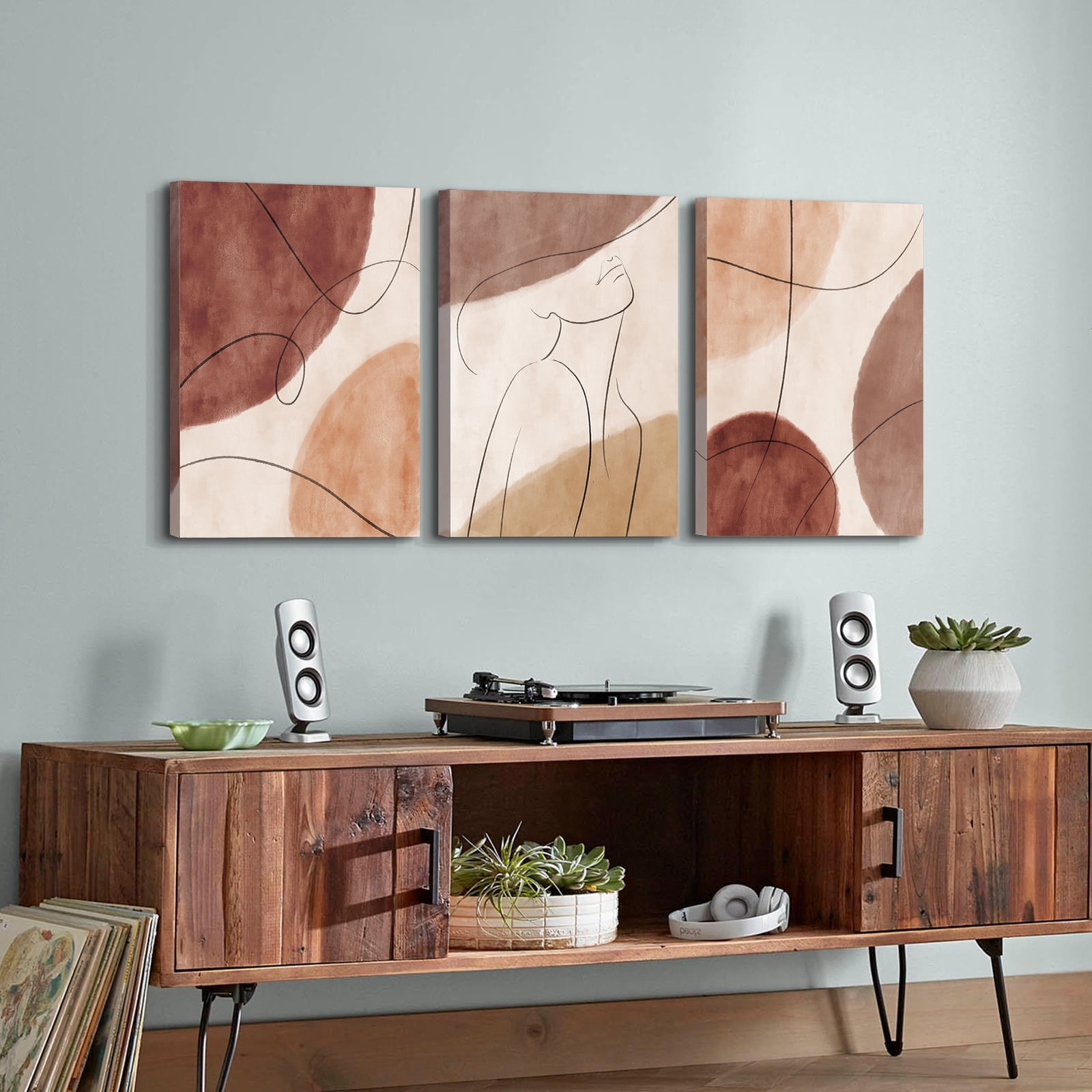 ArtbyHannah Pieces 12x16 inch Boho Wall Art Decor, Moden Abstract Canvas  Wall Art with Minimalist Line Art Prints for Living Room