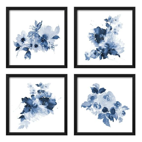 ArtbyHannah 10x10 inch Botanical Framed Wall Art Set with Watercolor Tropical Plants Art Prints, Set of 4 Black Wall Decor for Bathroom, Living Room