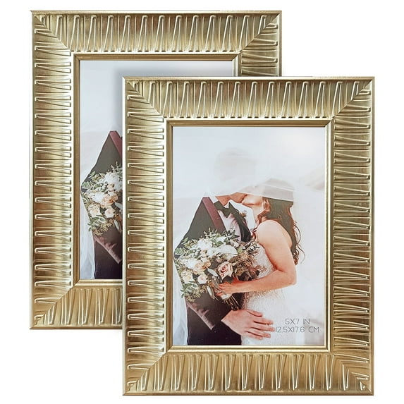 ArtbyHannah 5x7 inch 2 Pack Gold Picture Frame Sets for Valentine's Day TableTop Display Wall Mounting, Photo Frames for Home Decor, Living Room, Wedding