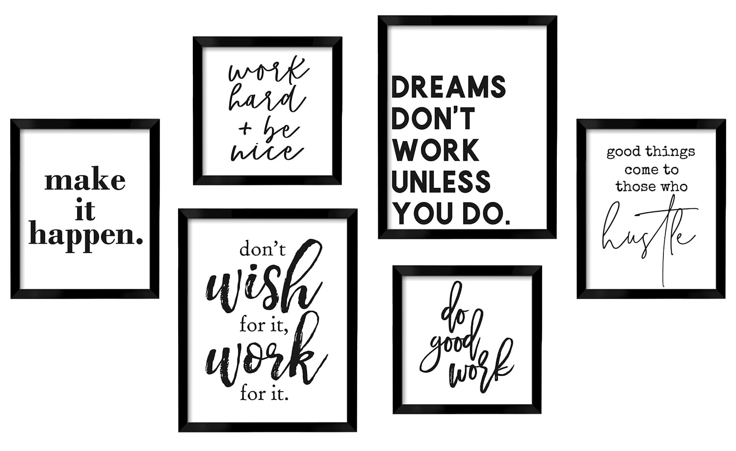 ArtbyHannah 6 Piece Motivational Framed Wall Art Set, Black