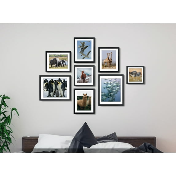 ArtbyHannah 8 Piece Black Gallery Wall Photo Frame Set, Modern Landscape Wall Decor for Home and Office Multi Size