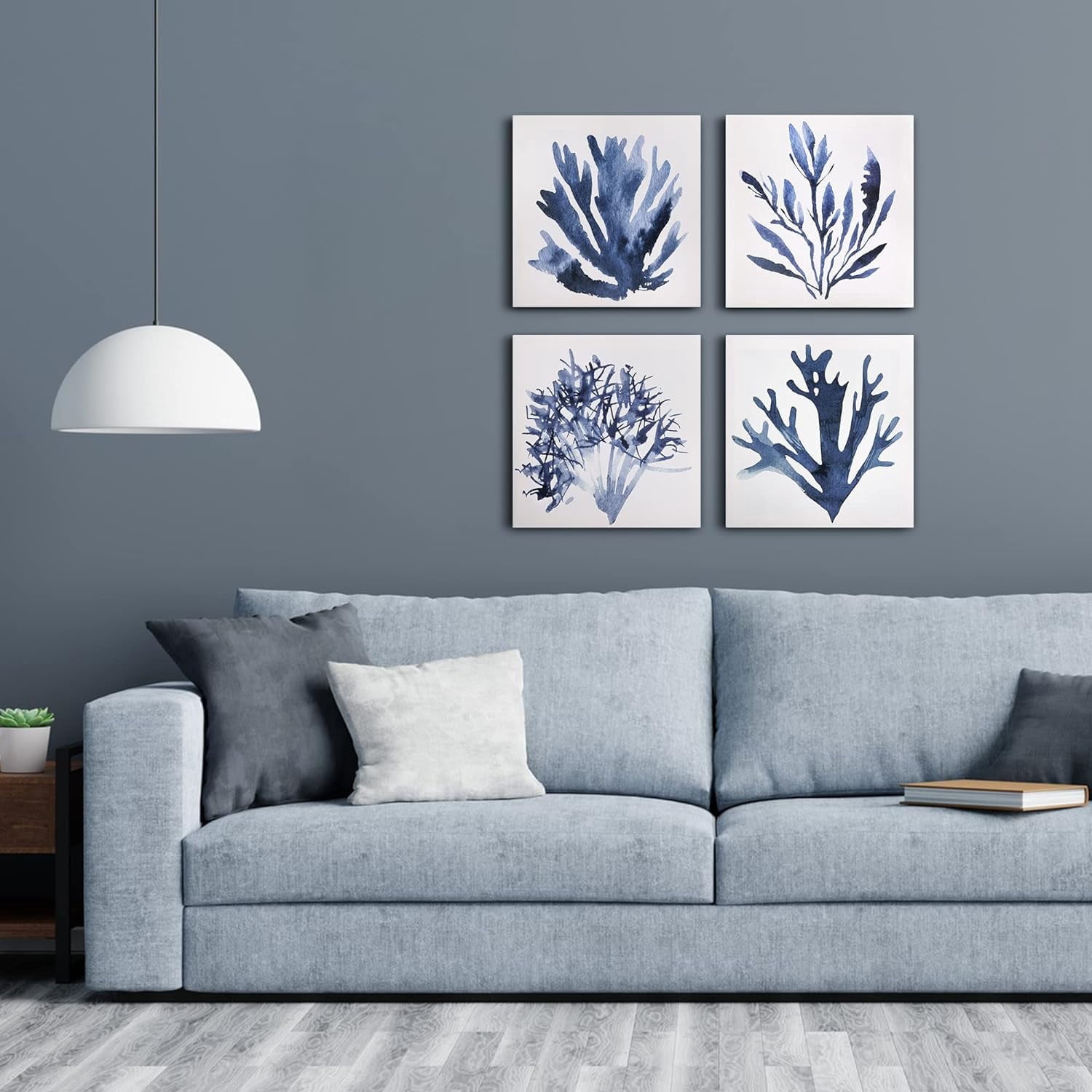 ArtbyHannah Blue Bathroom Wall Art, Beach Canvas Wall Art Decor with ...