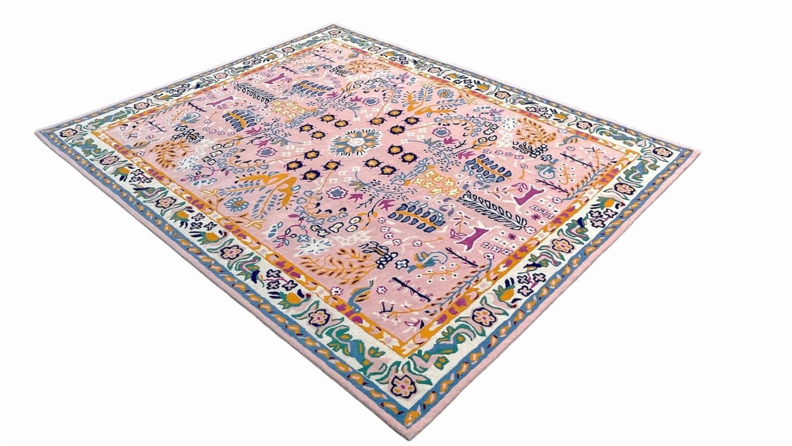 Artcore Avery Handmade Wool Area Rug – Floral Border Design, Soft ...