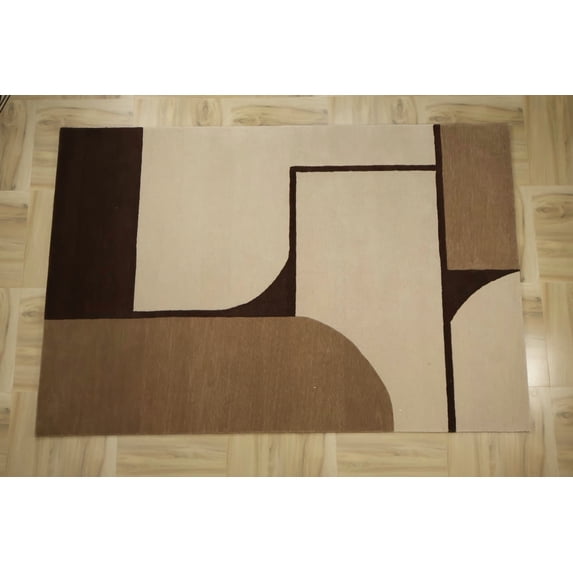 Artcore Geometric Hand Tufted Wool Area Rug – Modern Abstract Brown ...