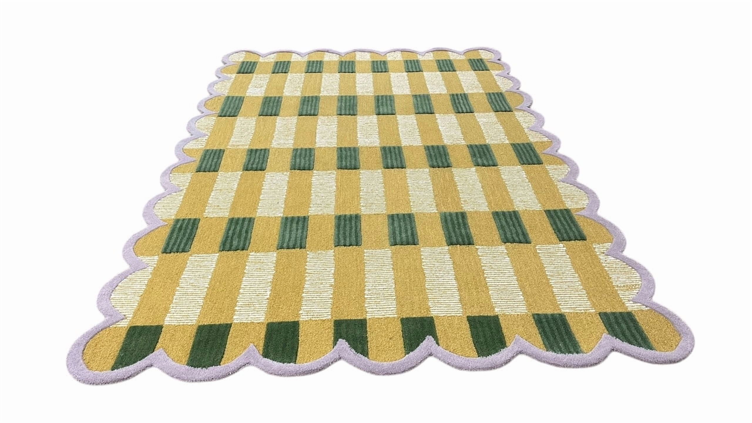 Matilda Goad Rug Artcore Hand Tufted Matilda Goad Plaid Wool Rug Scalloped Border in ...