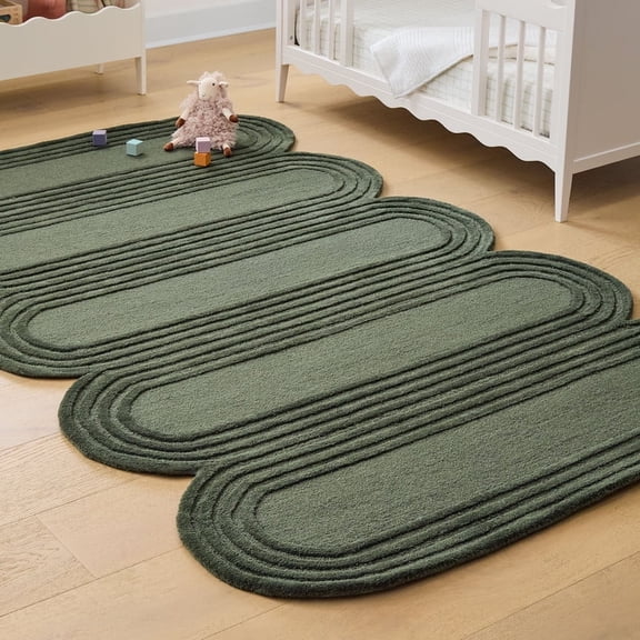 Artcore Hand Tufted Wool Oblong Scalloped Area Rug for High Traffic (Green, 3x5)