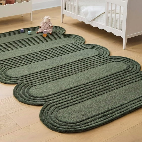 Artcore Hand Tufted Wool Oblong Scalloped Area Rug for High Traffic (Green, 7x10)