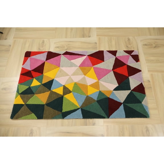 Artcore Hand Tufted Colourful Vector Abstract Area Rug, 3x5, Hand Embossed, Soft Underfoot