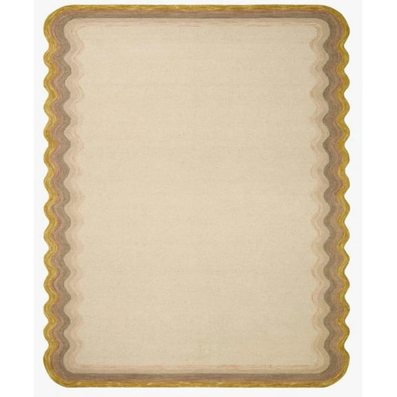 Artcore Rugs Hand tufted All Loop Scalloped bordered wavy Wool rug , soft underfoot , high traffic area