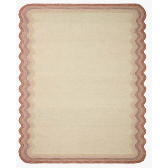 Artcore Rugs Hand tufted All Loop Scalloped bordered wavy Wool rug , soft underfoot , high traffic area