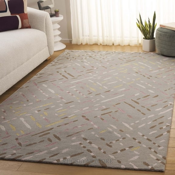 Artcore SA4 Grey Abstract Geometric Handmade Wool Area Rug – 5x8 ft