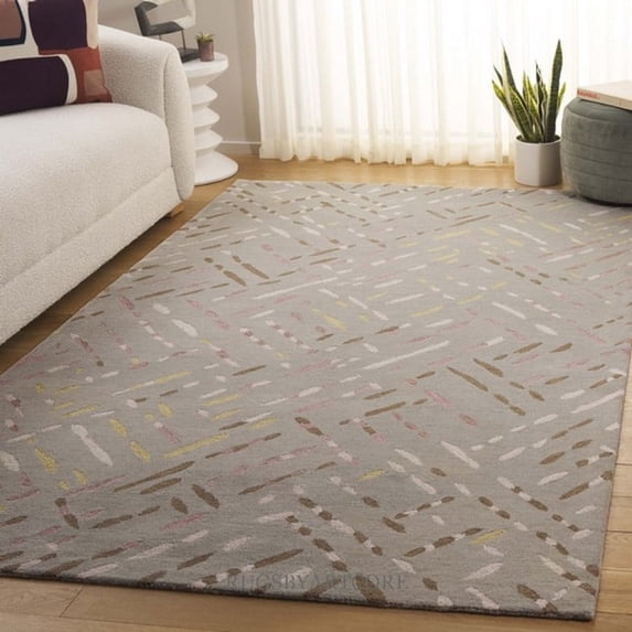 Artcore SA4 Grey Abstract Geometric Handmade Wool Area Rug – 6x9 ft