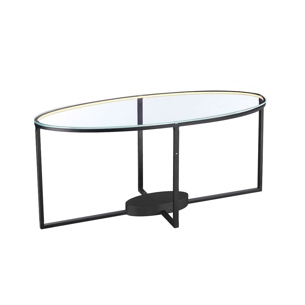 Tavola Matte Black Oval LED Coffee Table with Glass Top