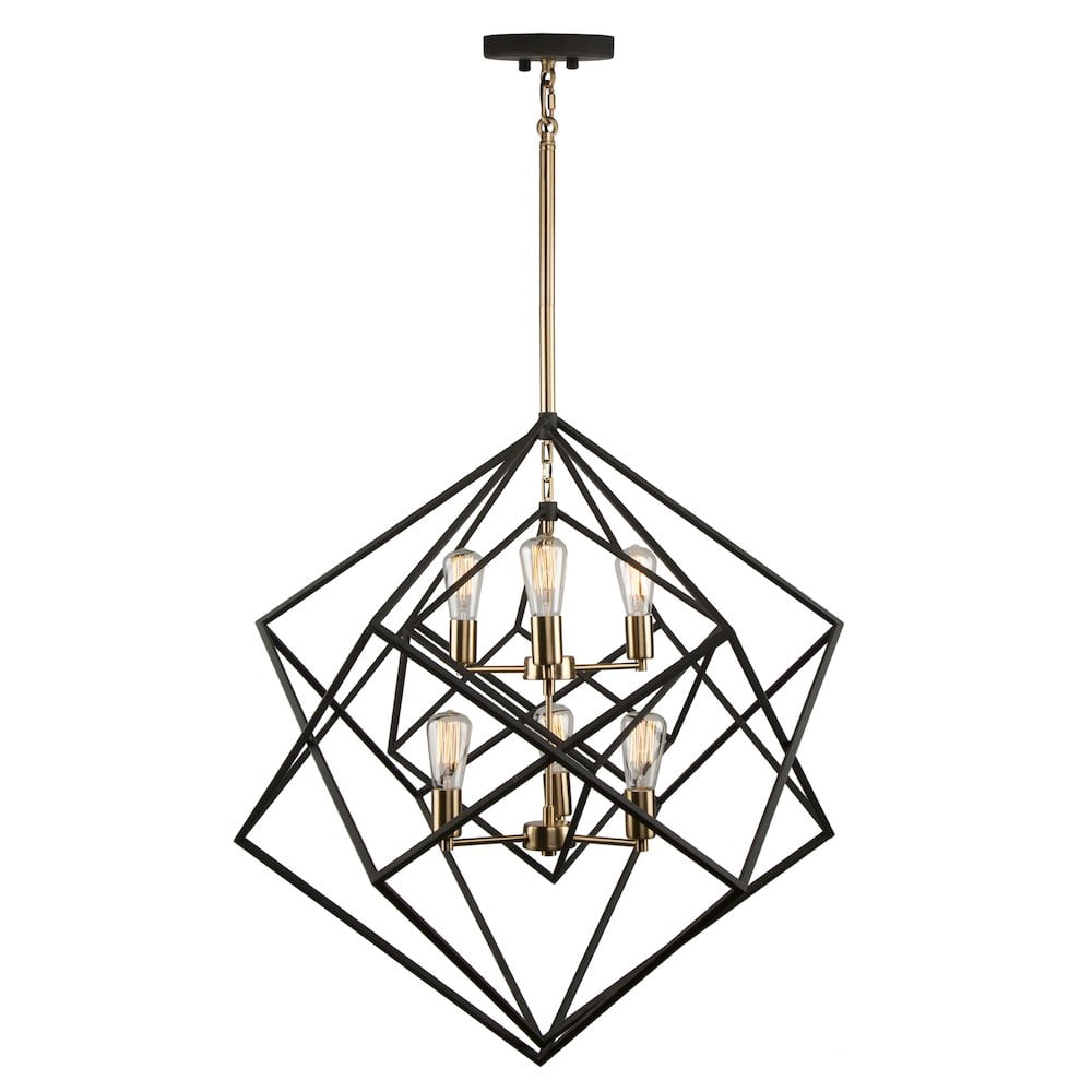 Matte Black and Harvest Brass 6-Light Cage Chandelier