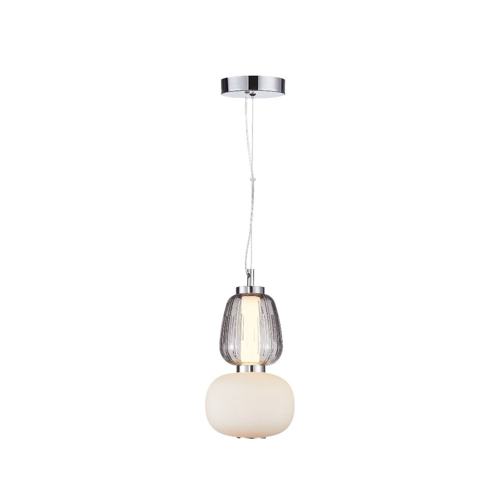 Cyra Chrome LED Pendant with White and Clear Glass Shades